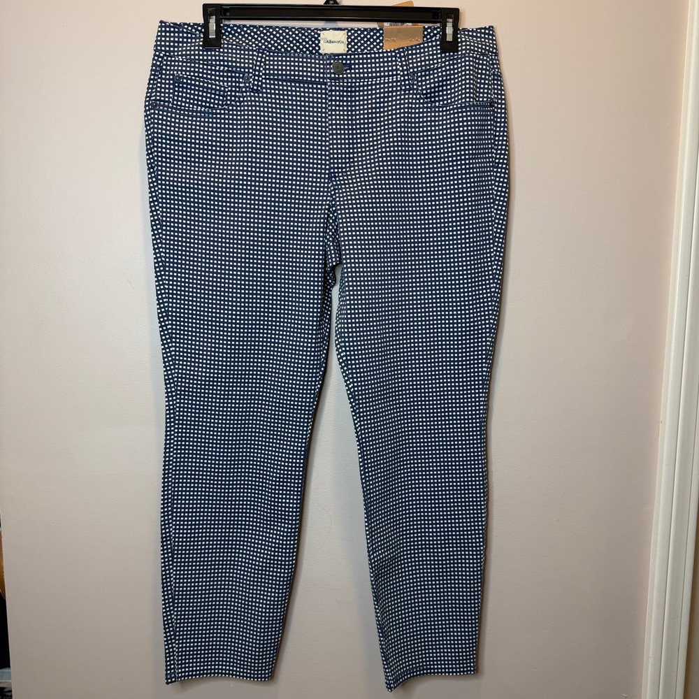 NWT G.H. Bass & Co Blue/White Gingham Skinny Fit Stretch Pants Womens Size 14